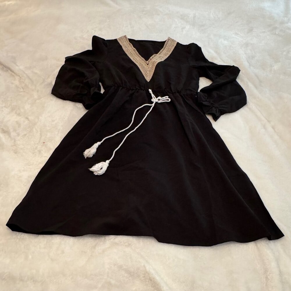 Black Dress With Ecru Lace Drawstring Waist Size S